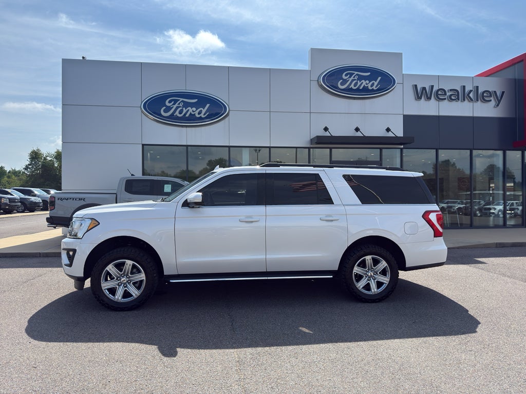 2019 Ford Expedition MAX XLT in White Platinum Metallic Tri-Coat — front three-quarter view