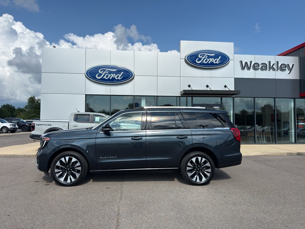 2025 Ford Expedition Platinum in Stone Blue Metallic — front three-quarter view